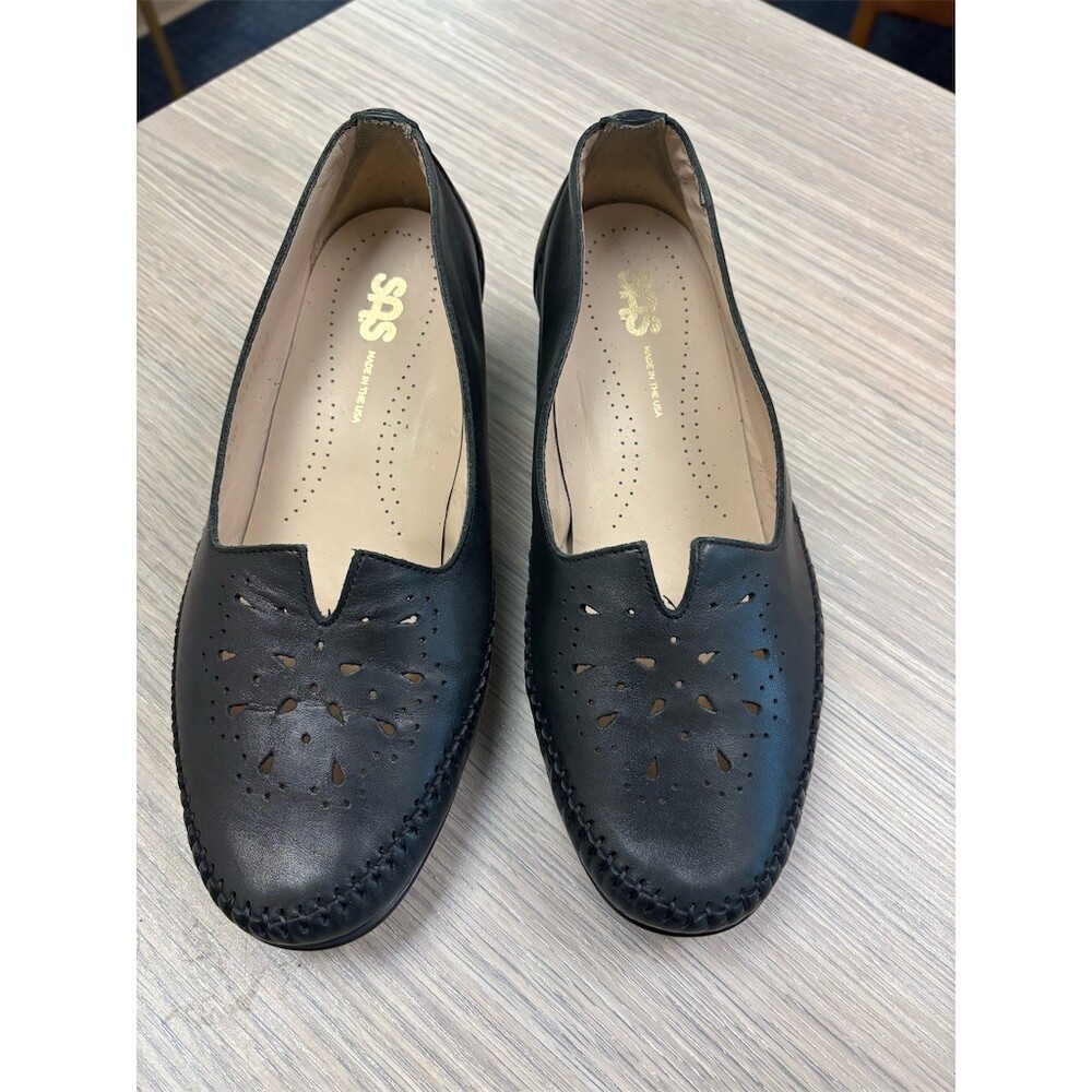 SAS Sonyo Womens Black Slip-On Pump Cutout Low Heel 8 2E Double Wide
